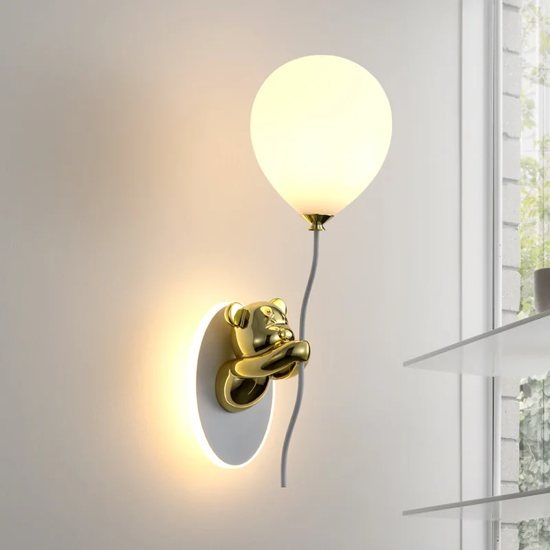 Nordic Cartoon Bear Balloons Wall Lamp Kids Boys Girls Bedroom Bedside Night Lamp Living Room Stairs Corridor Wall Decor Light