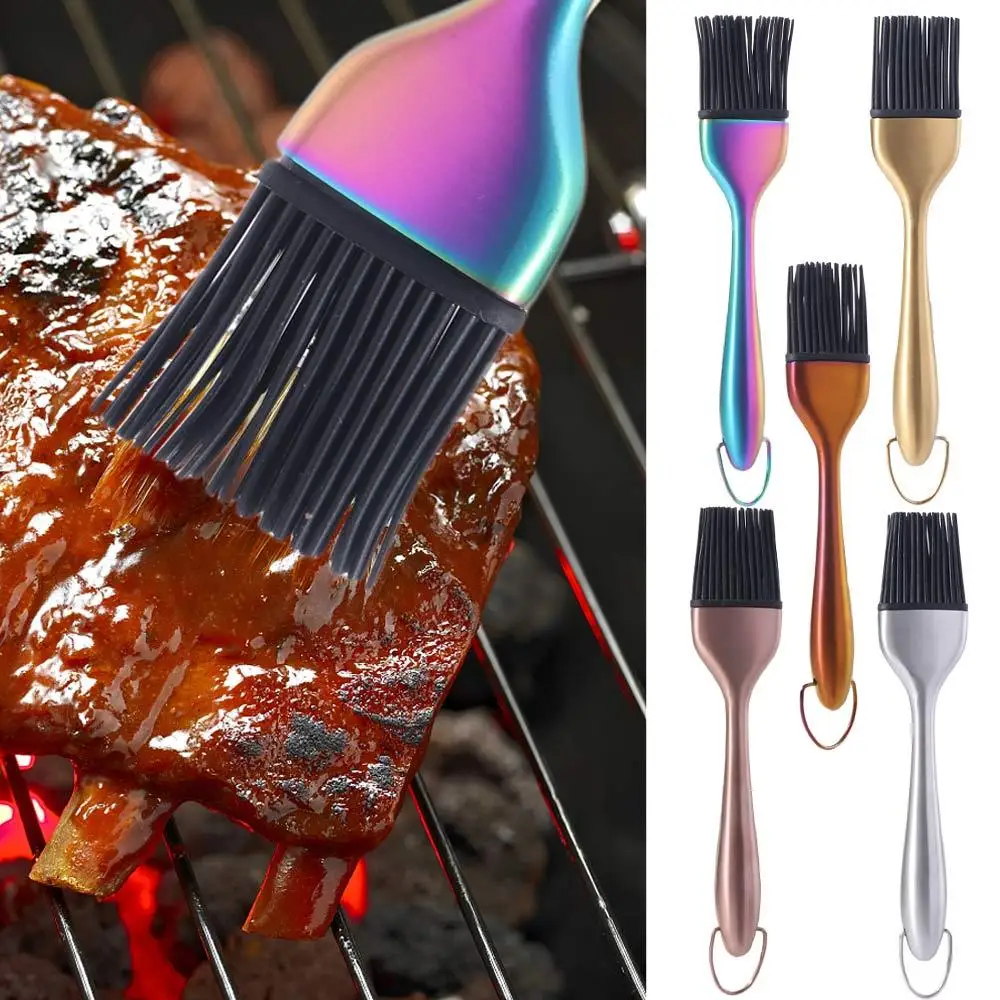 Hangable Stainless Steel Silicone Brush Heat Resistant Removable BBQ Grill Oil Sauce Brush Reusable Cooking Brushes Pastry