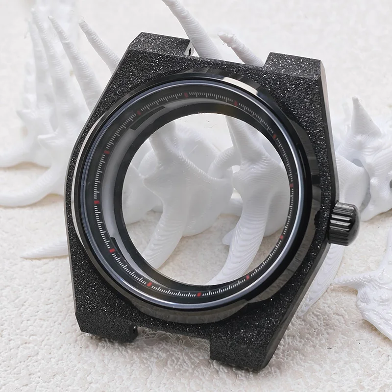 40mm NH35 Watch Case Mod PRX Super Player Black Sparkle Sand Blasting with Sapphire Crystal Fits NH34 NH35 NH36 Movements