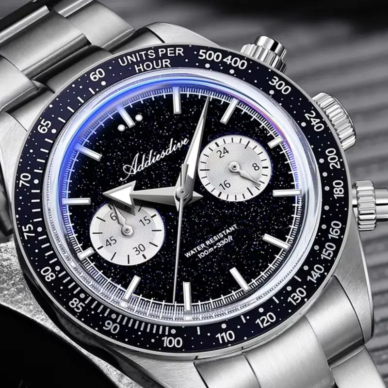 ADDIESDIVE VK64 Men's Quartz Watch Chronograph Bubble Mirror Glass Watches 40MM 10Bar Waterproof BGW9 Super Luminous Wristwatch