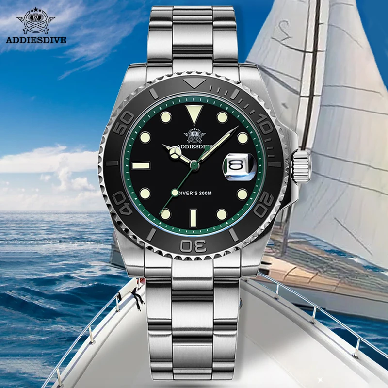 ADDIESDIVE Diver Watch For Men 41mm Luxury Quartz Watch 200m Diving Sport Stainless Steel Bezel Super Luminous Men's Watches New