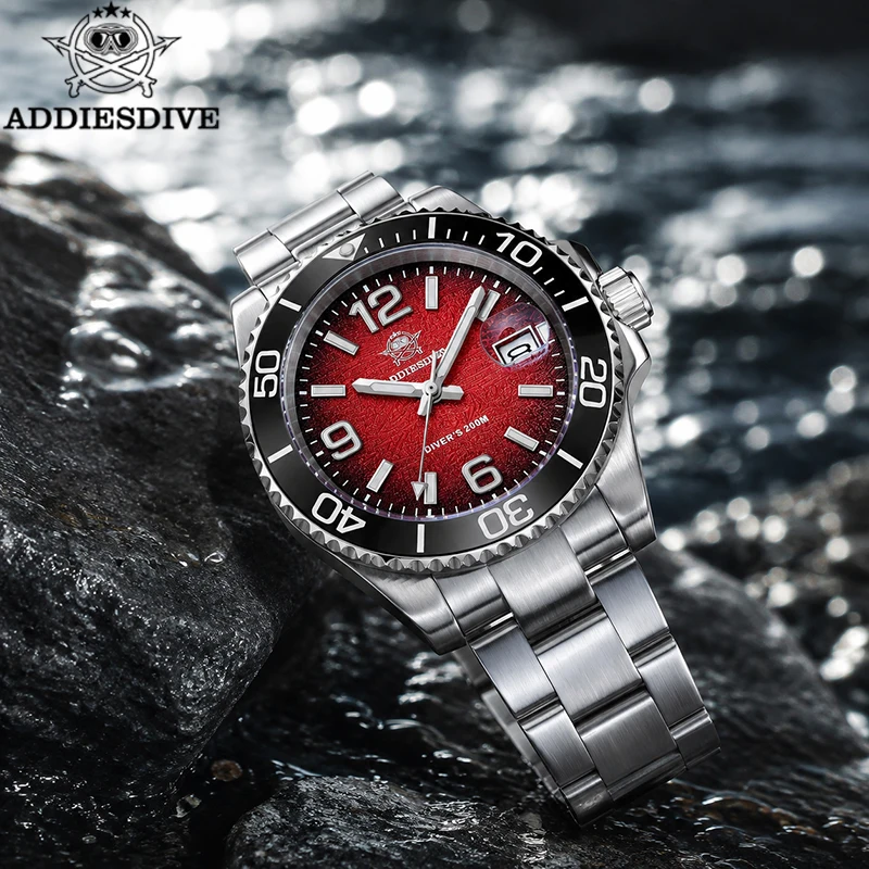 ADDIESDIVE Men's Watch 41mm Quartz Diver Watches AD2513 Super Luminous 200m Waterproof Calendar 316L Stainless Steel Wristwatch