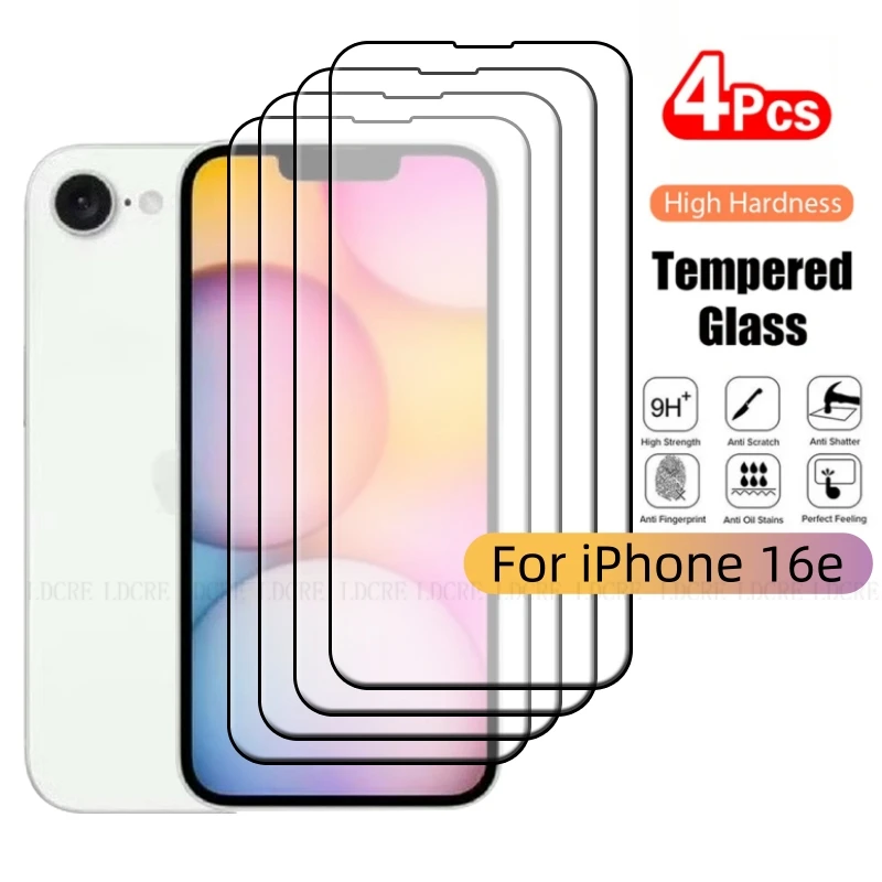 4Pcs For iPhone 16e Glass iPhone 16e Tempered Glass Phone Protective 9H HD Full Cover Glue Screen Protector iPhone 16e iPhone16e