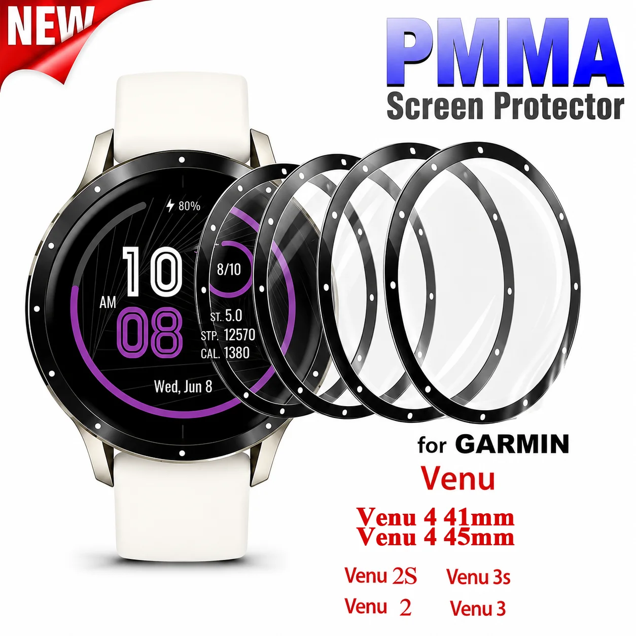 Protective Film for Garmin Venu 4 3 3S Screen Protector，3D Curved Screen Protector Ultra-HD Full Coverage Prot