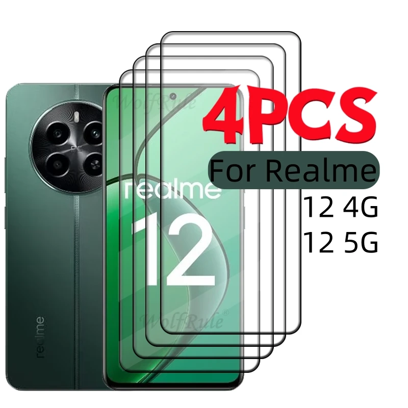 1/2/3/4PCS Full Cover Glass For Realme 12 Glass OPPO Realme 12 Tempered Glass Full Cover Protective Screen Protector Realme 12