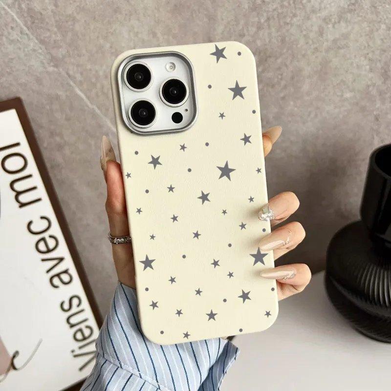 Ins Korean Full Screen Gray Stars Case For Samsung S25 Ultra S24 S23 S22 S21 FE Plus A56 5G A36 A26 A16 A55 A54 A53 Soft Cover