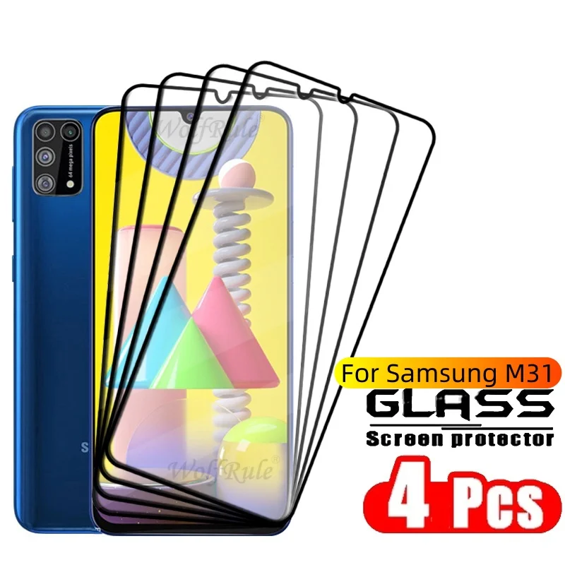 1/2/3/4PCS Full Cover Glass For Samsung M31 Glass Samsung Galaxy M31 Glass Full Glue Cover 9H Screen Protector Samsung M31 M 31