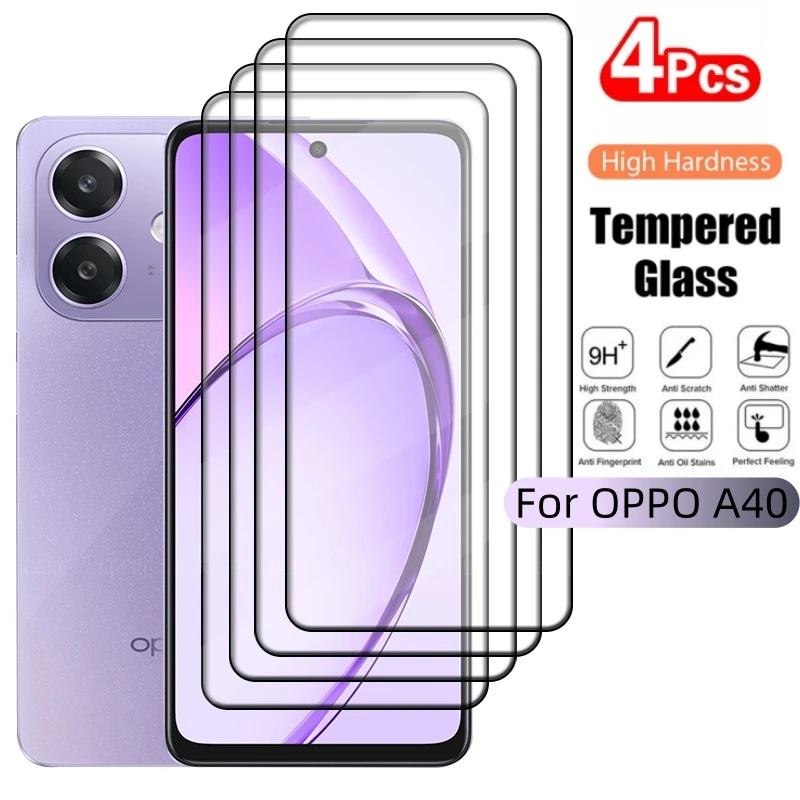 4Pcs For OPPO A40 Glass OPPO A40 A 40 Tempered Glass HD 9H Phone Protective Full Cover Glue For Screen Protector OPPO A40 6.67