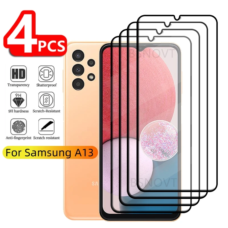 1/2/3/4PCS For Samsung A13 Glass Samsung Galaxy A13 Tempered Glass Protective Full Cover Glue 9H HD Screen Protector Samsung A13