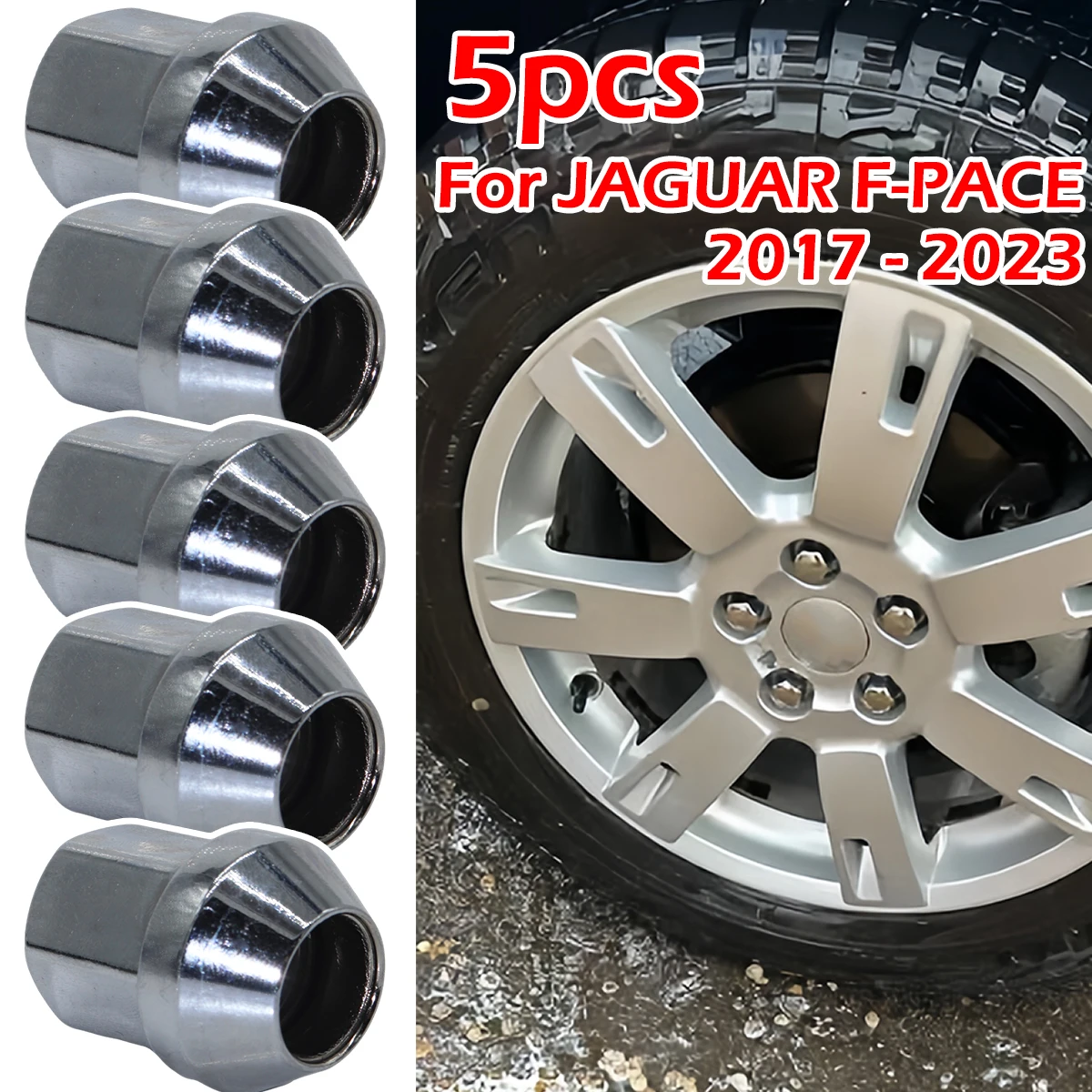 5Pcs/set Car Wheel Nuts Alloy For JAGUAR F-PACE 2017 2018 2019- 2023 Tire Screw Lug Bolt Nut LR001381 M14x1.5 Replacement Parts