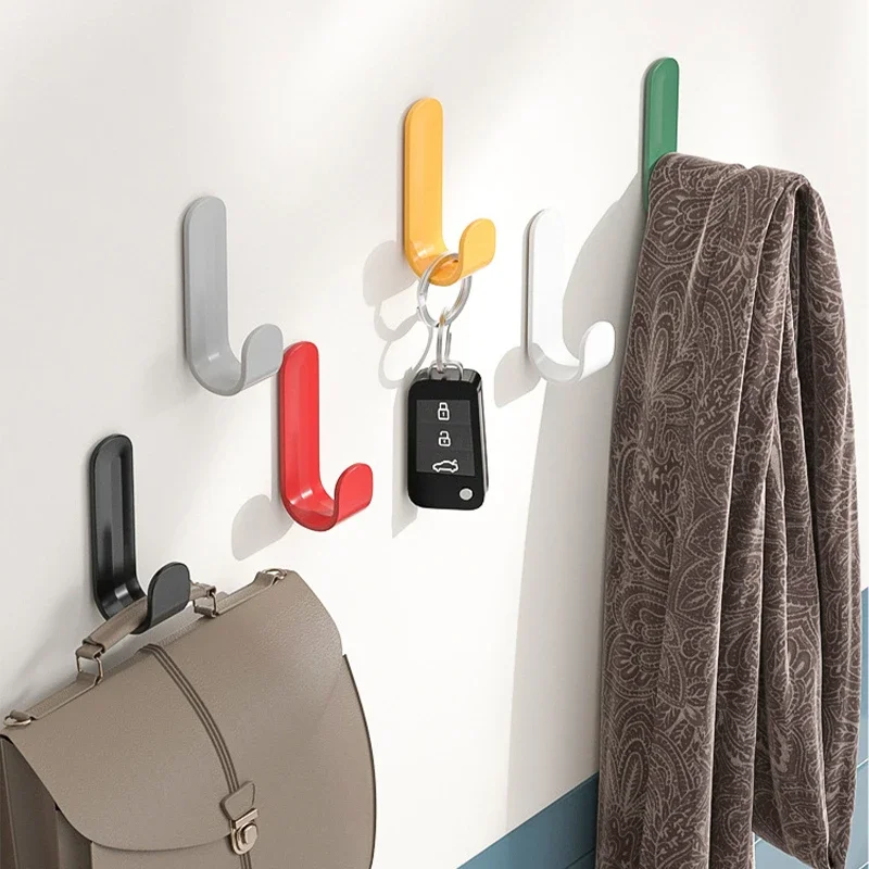 6Pcs Self Adhesive Single Robe Hook Wall Hooks Towel Hook Door Hanger Key Bag Coat Hook Holder Kitchen Bathroom Accessories