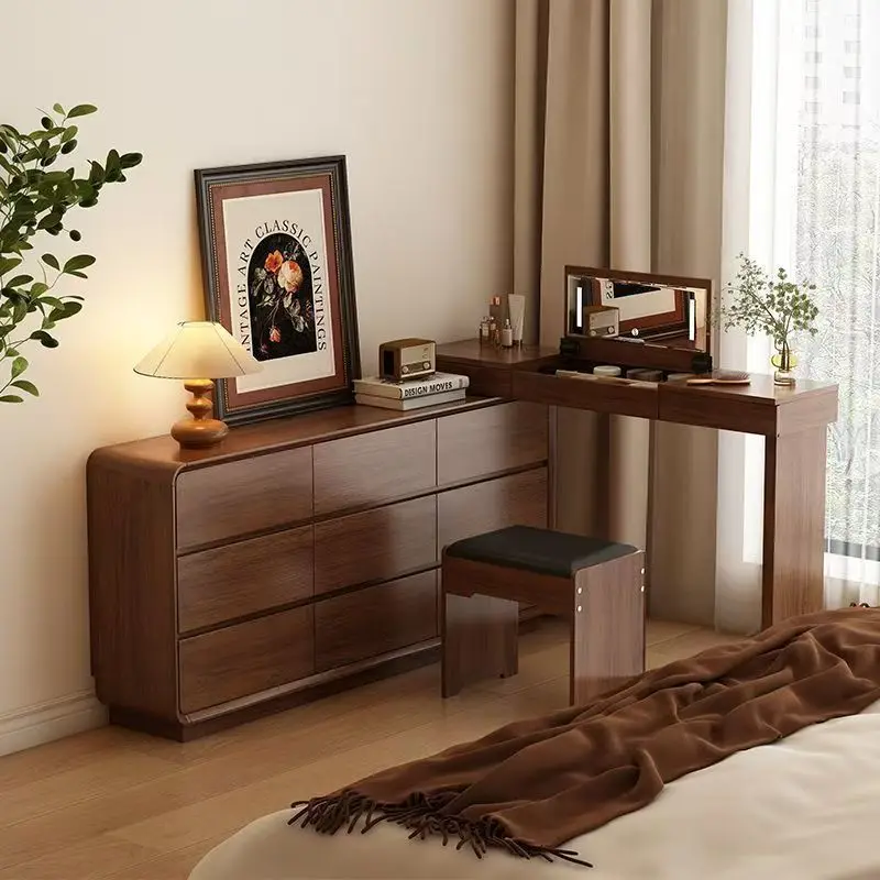New Chinese style flip mirror solid wood dresser storage cabinet chest integrated bedroom premium end of bed retractable makeup