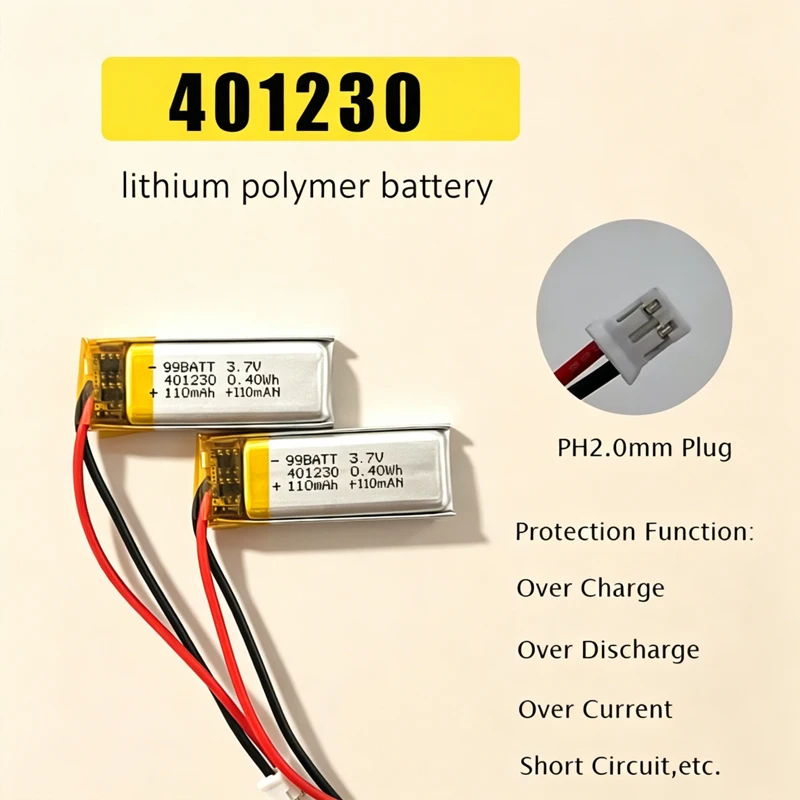 401230 Li-Polymer Battery 3.7V 110mAh Rechargeable Batteries For Desk Lamp Wireless Mouse Tablet Massager Bluetooth Speaker GPS