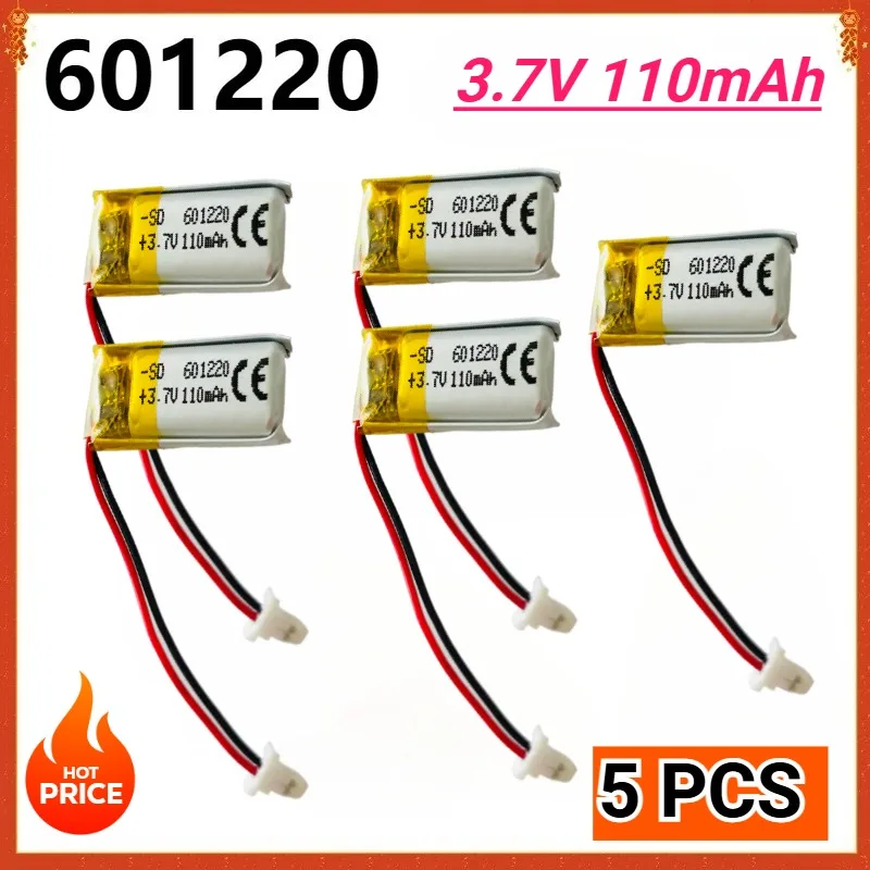 5 Pcs 3.7V 110mAh 601220 Lipo Lithium Polymer Rechargeable Battery for MP3 GPS Bluetooth Headset Smart Watch Remote Control