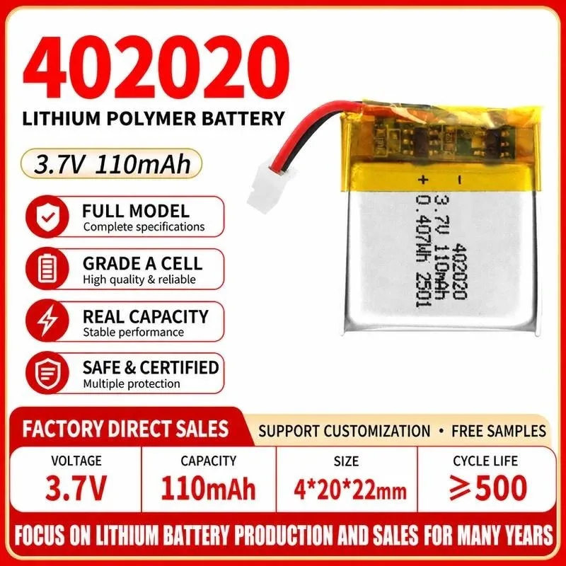 [New] 3pcs 402020 Polymer Lithium Battery 3.7V for Tracker Insect Repellent and Mouse Repellent Rechargeable Soft Pack Battery