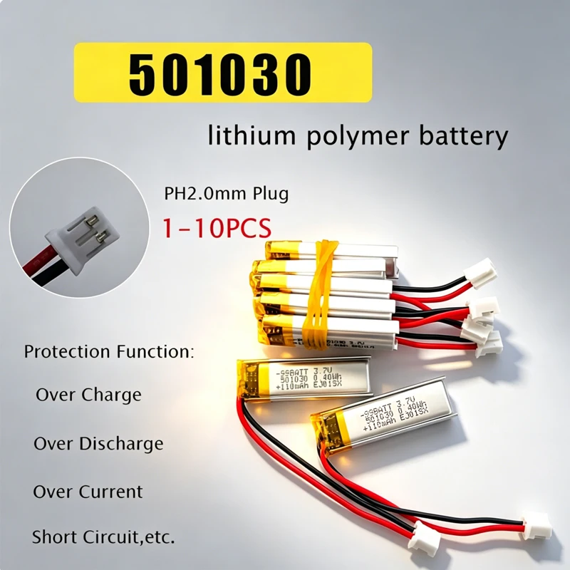 501030 Battery 110mAh 3.7V Lithium Polymer Rechargeable Batteries 601030 501230 for Wireless Bluetooth Headset Tws Induction Pen