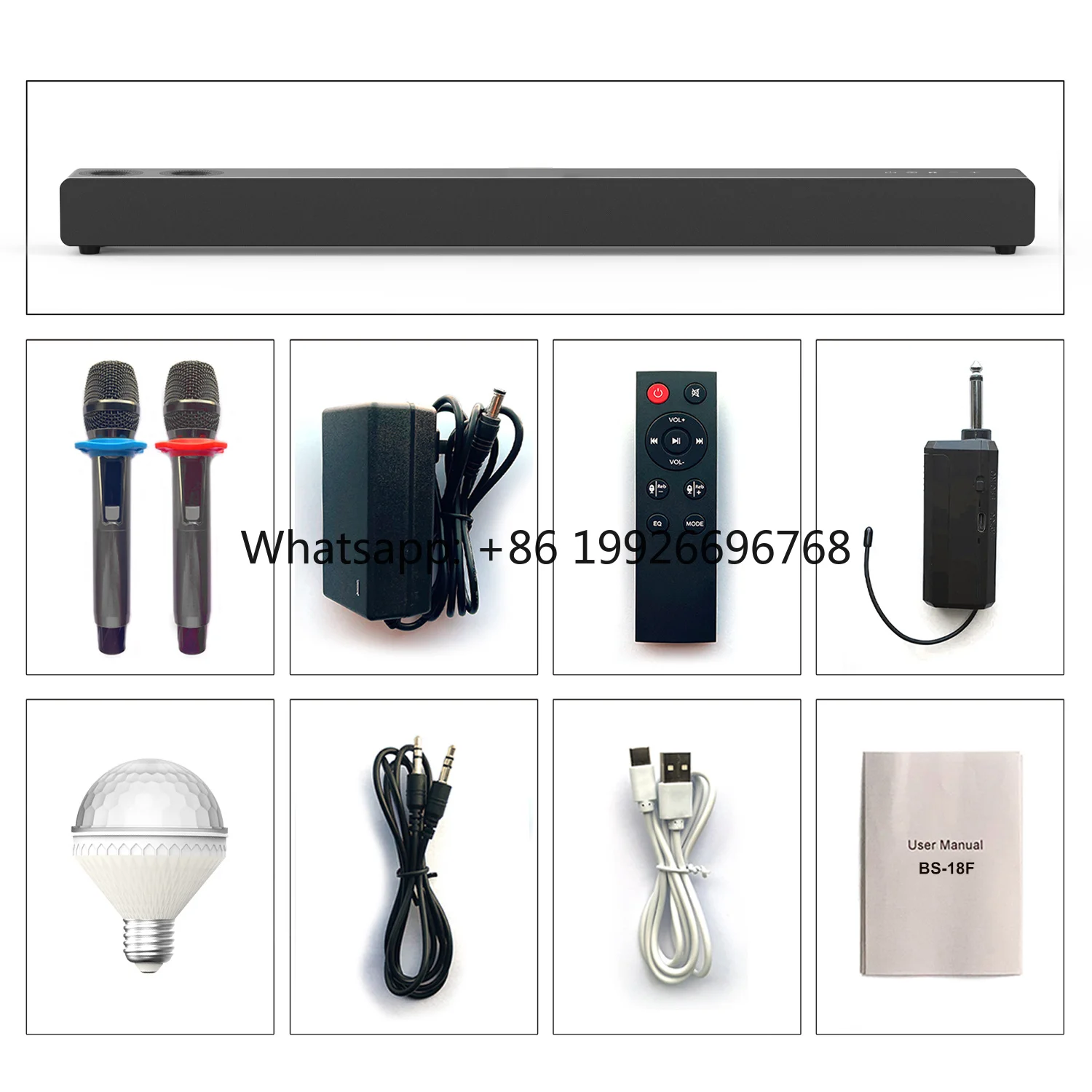 BS-18F Premium Wireless Blue-tooth Soundbar Karaoke Mic Feature, TV Home Theater Speaker Bass Subwoofer 3D Surround
