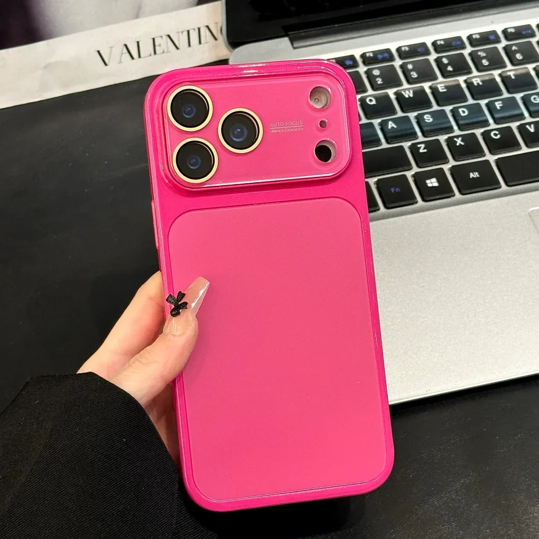 Fluorescent Color Glossy PC Phone Case For iPhone 18 17 16 15 14 13 Pro Max Full Lens Camera Touch Button Protective Cover