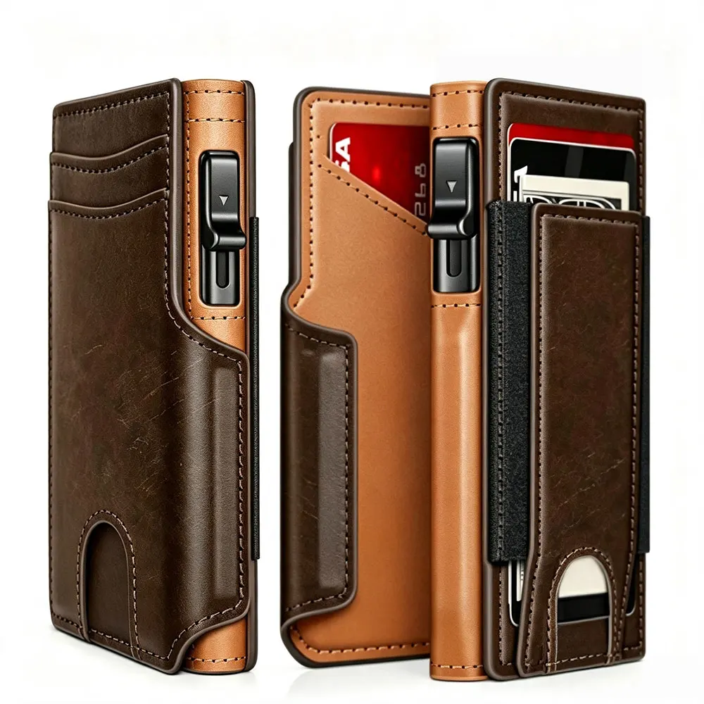 Cross Border Large Capacity Multi-Slot Wallet Auto Pop-up RFID Card Wallet Men’s Wallet for European and US Market