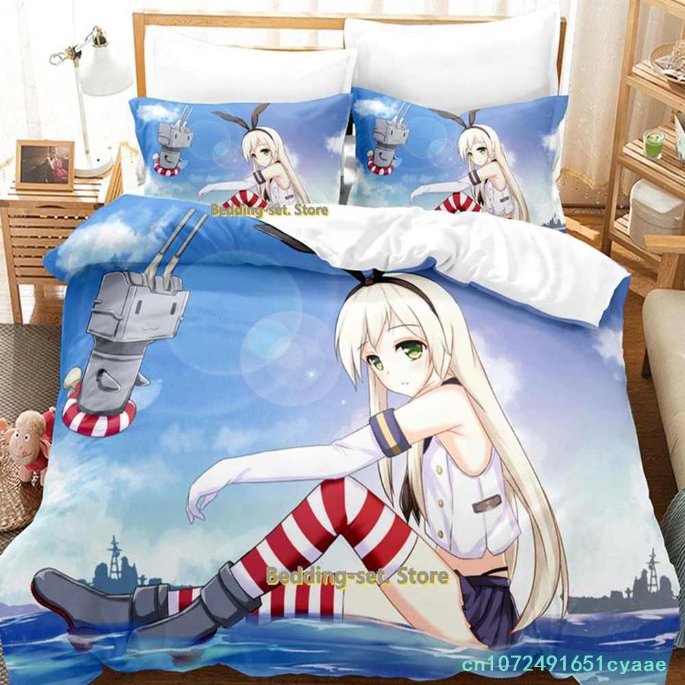 New Kantai Collection Bedding Set Cartoon Anime three-piece Set Adult Kid Bedroom Duvetcover Sets 3D Kawaii Girl Twin Set