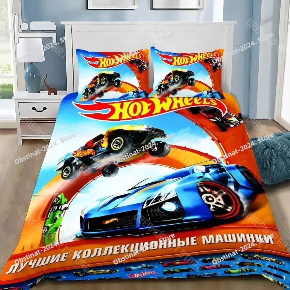 Cars Duvet Cover Pillowcase Hot Wheels Bedding Set Adult Boy Girl Bedroom Decoration Children Gift Single Double Large Size