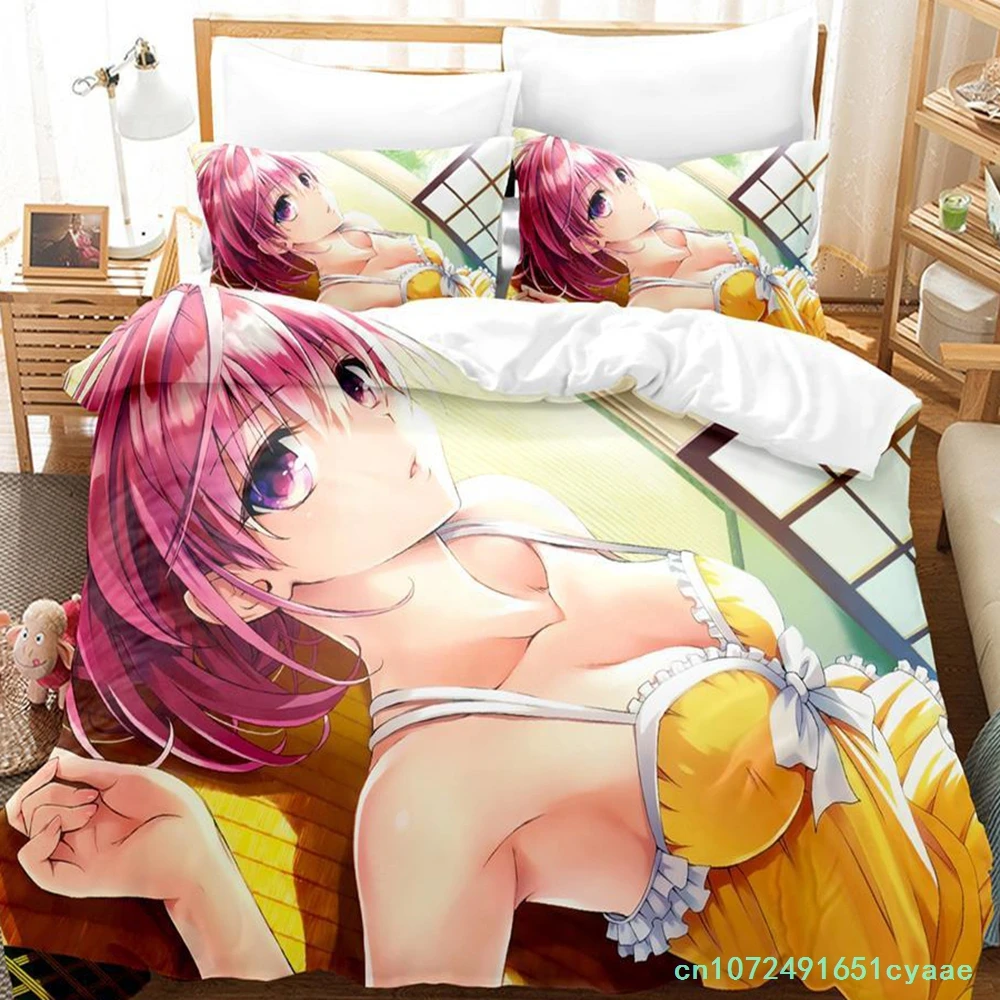 2023 To Love Ru Bedding Set Cartoon Anime three-piece Set Adult Kid Bedroom Duvetcover Sets 3D Kawaii Girls Roupa De Cama