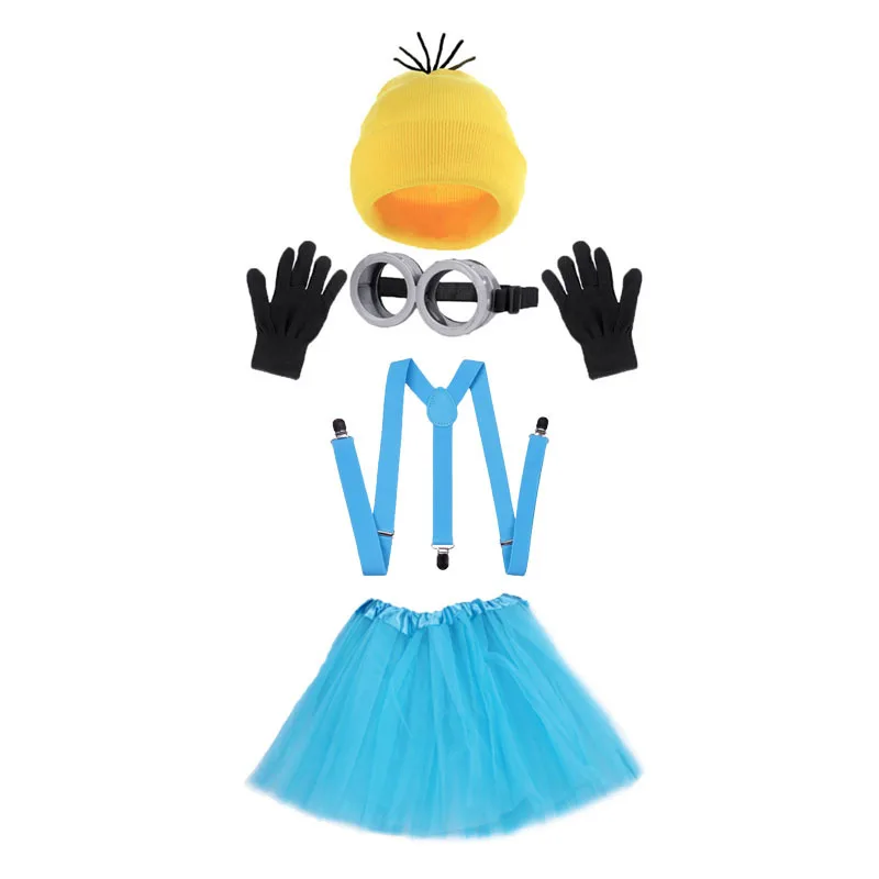 4 Pcs Halloween Costume Accessories Adults-Yellow Beanie Hat/Goggles/Gloves/Suspenders for Halloween Dress Up