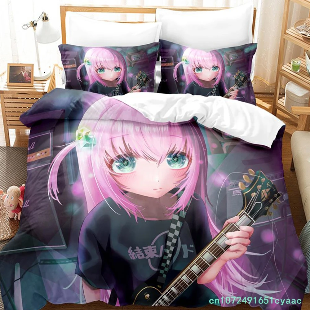 2023 Gotou Hitori Bedding Set Cartoon Anime three-piece Set Adult Kid Bedroom Duvetcover Sets 3D Kawaii Girls Conjunto De Cama