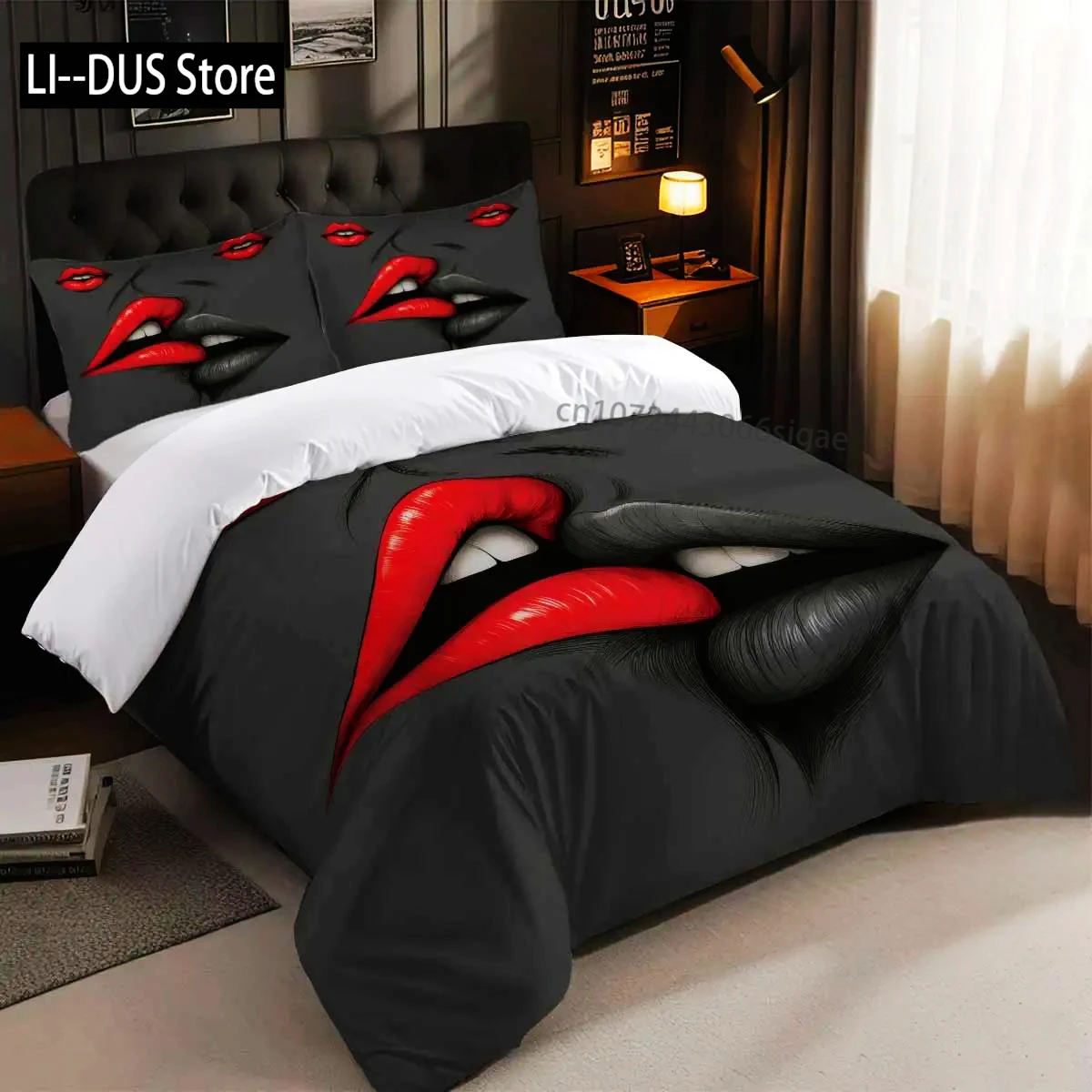 Lips Pattern Printed Bedding Set1 Quilt Cover+2 Pillowcases Suitable For Couples And Adults Bedroom, Home Decoration