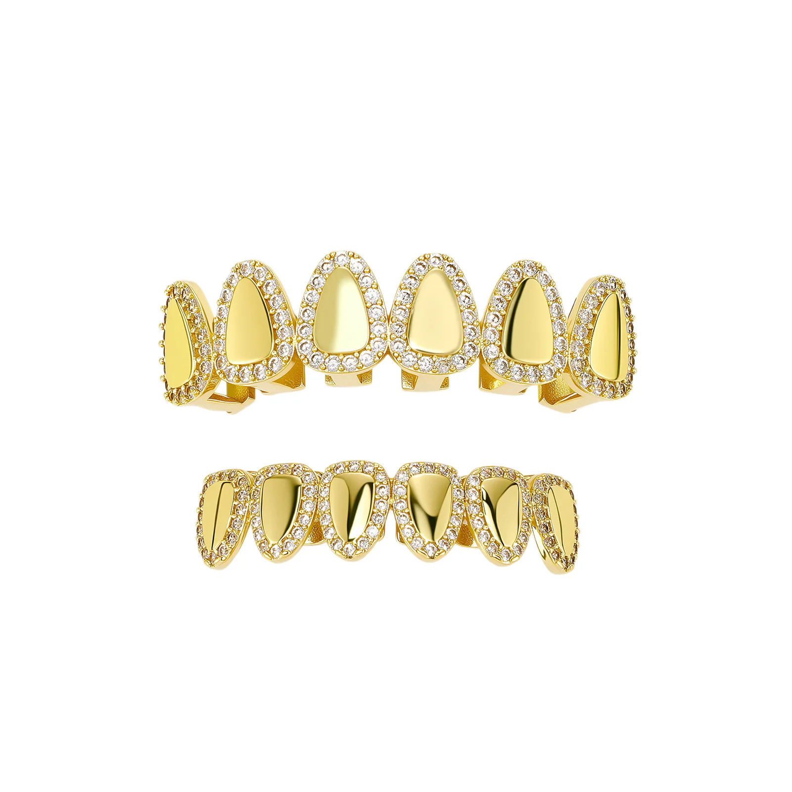 Iced Out 6 Teeth Grillz Square Tooth Cover CZ Zircon Teeth Jewelry Hip Hop Style Mouth Accessories Party Fashion Jewelry
