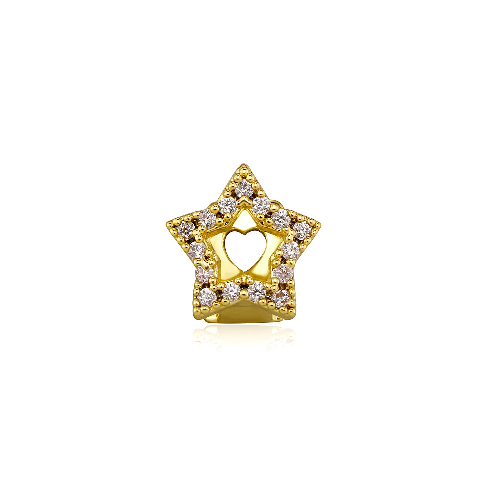 Iced CZ Hollow Star Heart Single Tooth Grillz Gold Plated Hip Hop Bling Single Teeth Cap Rapper Cosplay Mouth Jewelry Wholesale