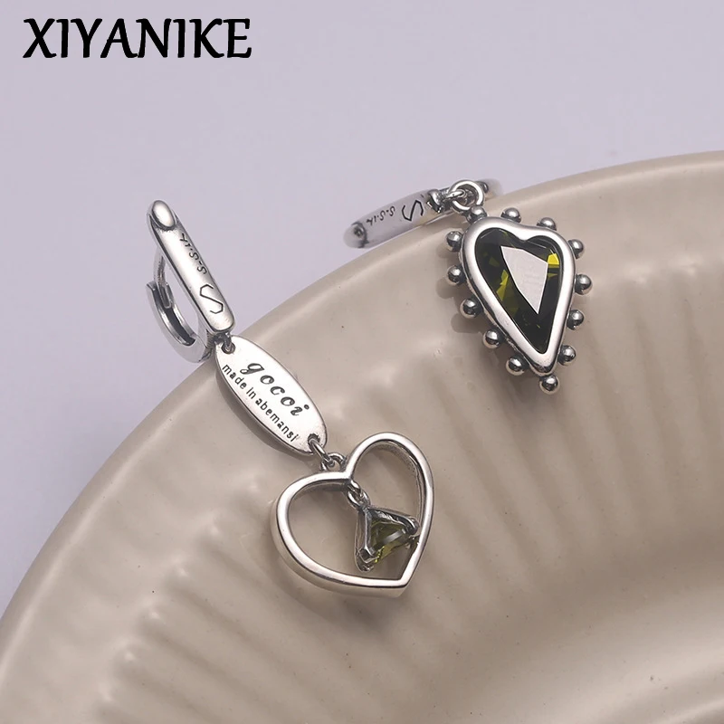 XIYANIKE Hip Hop Asymmetrical Love Heart Zircon Drop Dangle Earrings For Women Girl Fashion New In Jewellry Gift Party серь