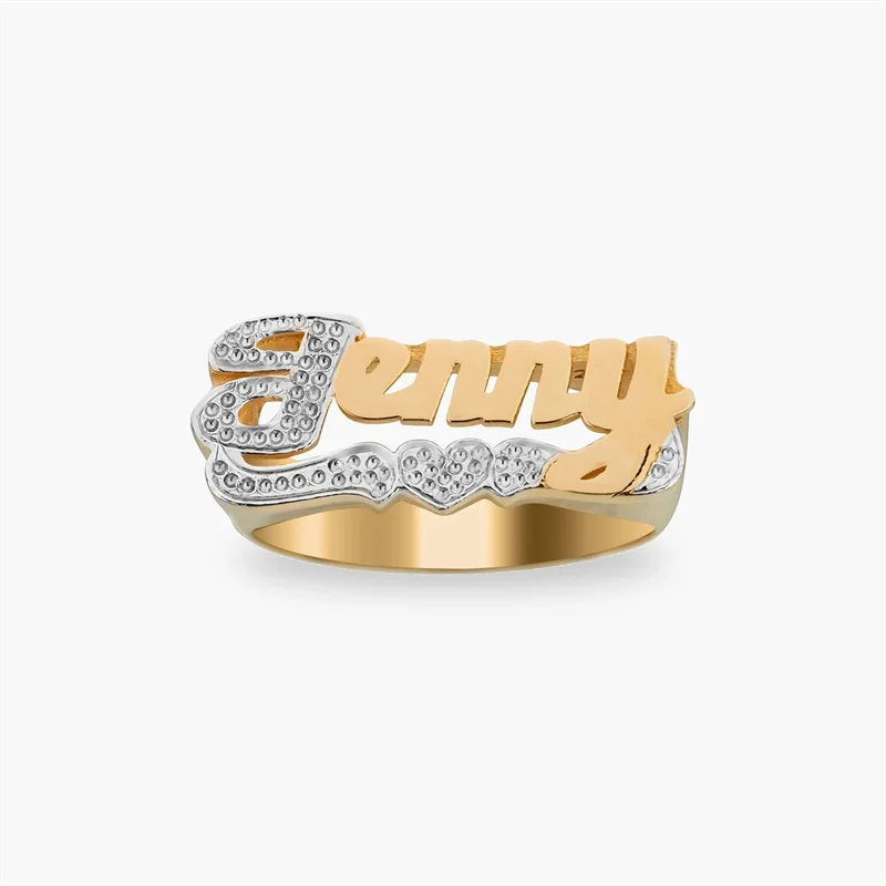 18K Gold Ring With Heart Personalized Double Plated Hip-Hop Rock Accessories Customized Name For Women/Men Wedding Gift