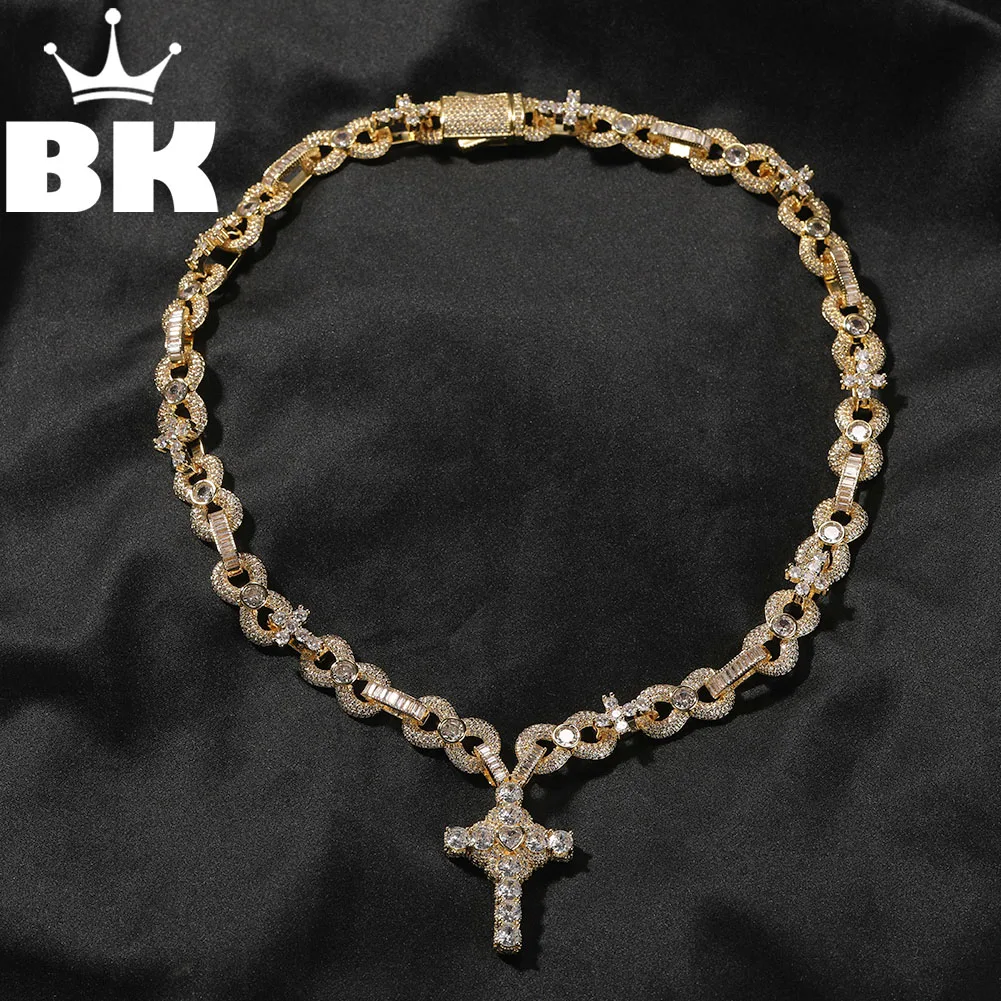THE BLING KING 12mm Infinite Cross Necklace For Men With Heart Cross Pendant Iced Out 5A+ Zirconia Link Chain Hip Hop Jewelry