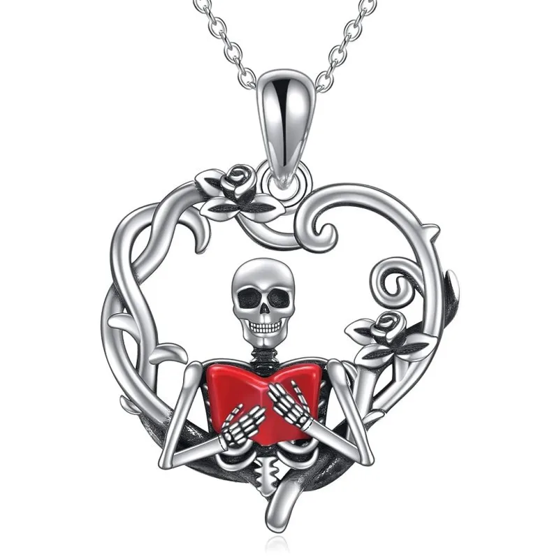 Europe and America Silver Color Invisible Inlaid Heart-shaped Gemstone Bone Necklace UNISEX Punk Hip Hop Happy Party Necklace