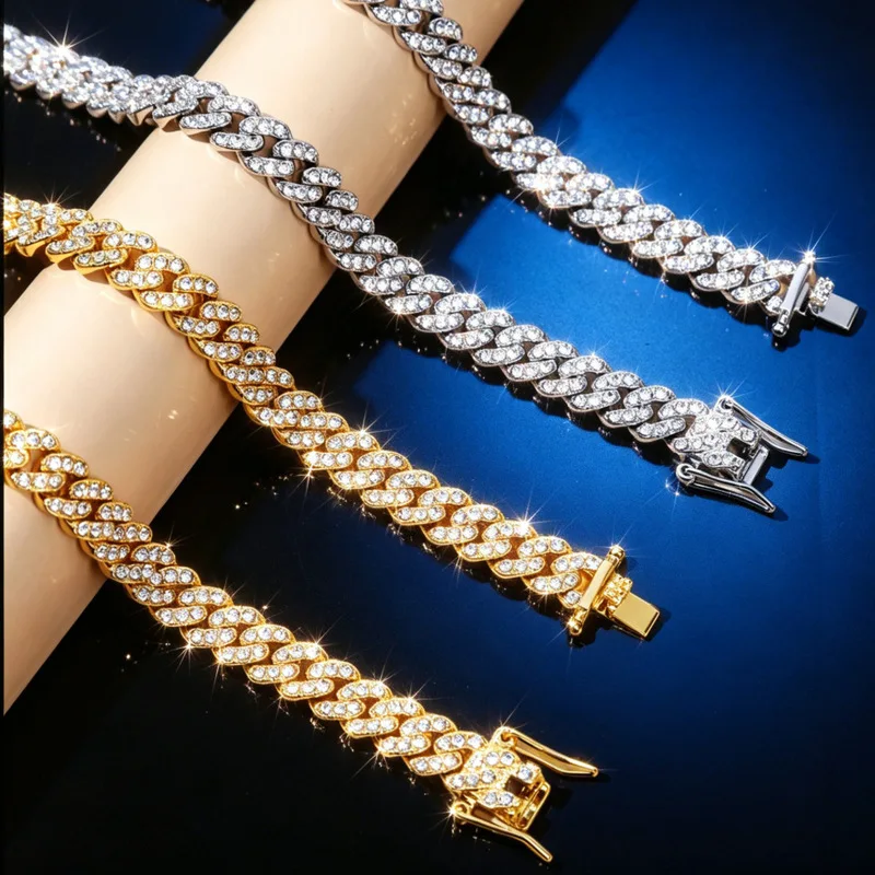 9Mm Niche Personalized Hip-Hop Fashion Necklace, Alloy Full-Diamond Simple Cuban Chain, Light Luxury Jewelry For Men