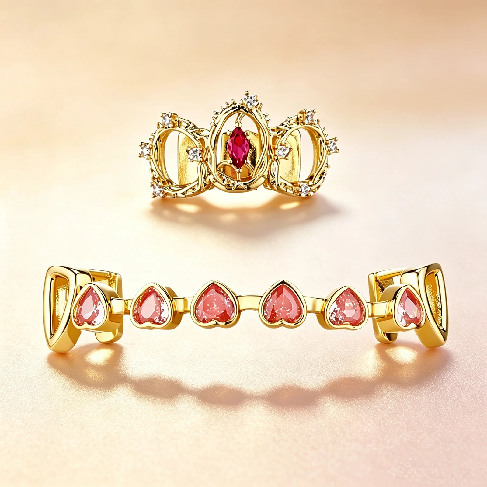 Heart Grillz Top Bottom Set Iced Out Red Ruby CZ Diamond Gold Hip Hop Rapper Teeth Grills Wholesale Jewelry for Women Men