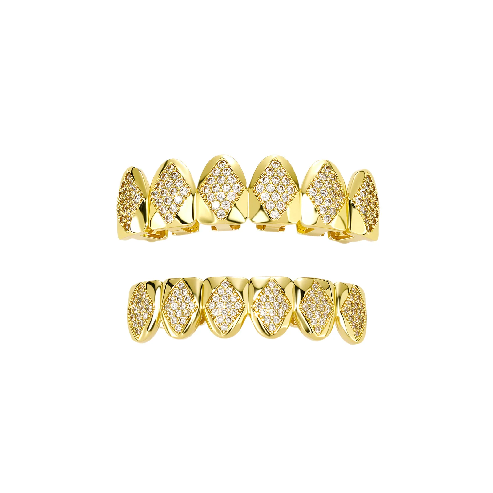 Six Teeth Grillz Jewelry Iced Out Square Tooth Cover Gold Silver Color Hip Hop Mouth Accessories Streetwear Fashion Jewelry