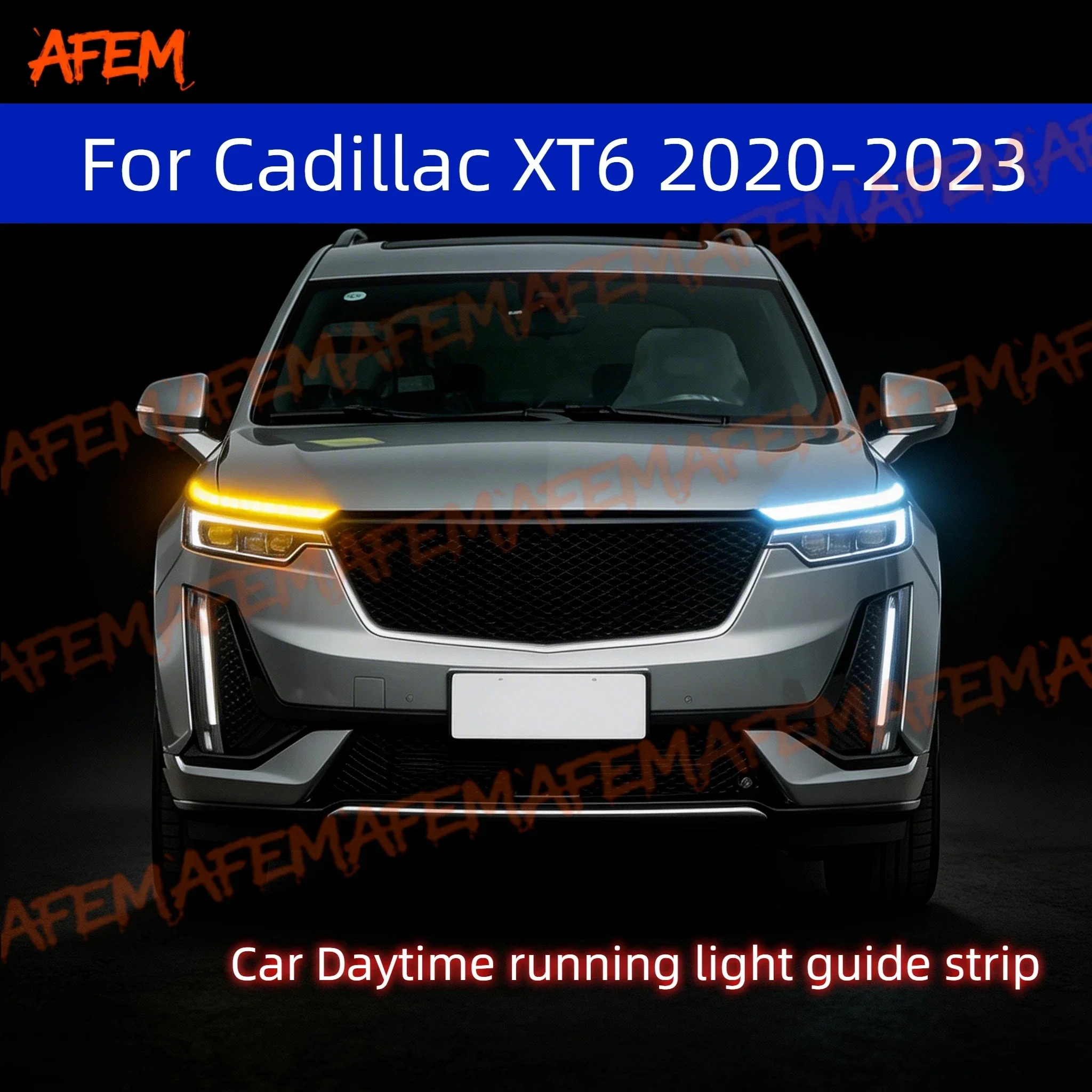 Car DRL Daytime Running Light Start Scan Style Sequential Flowing Turn Signal Light Ultra-Thin LED For Cadillac XT6 2020-2023
