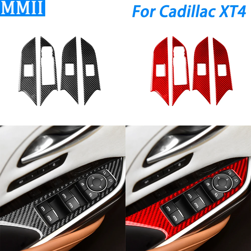 For Cadillac XT4 2018-2023 Carbon Fiber Window Lift Switch Control Panel Trim Cover Car Interior Decoration Accessories Sticker