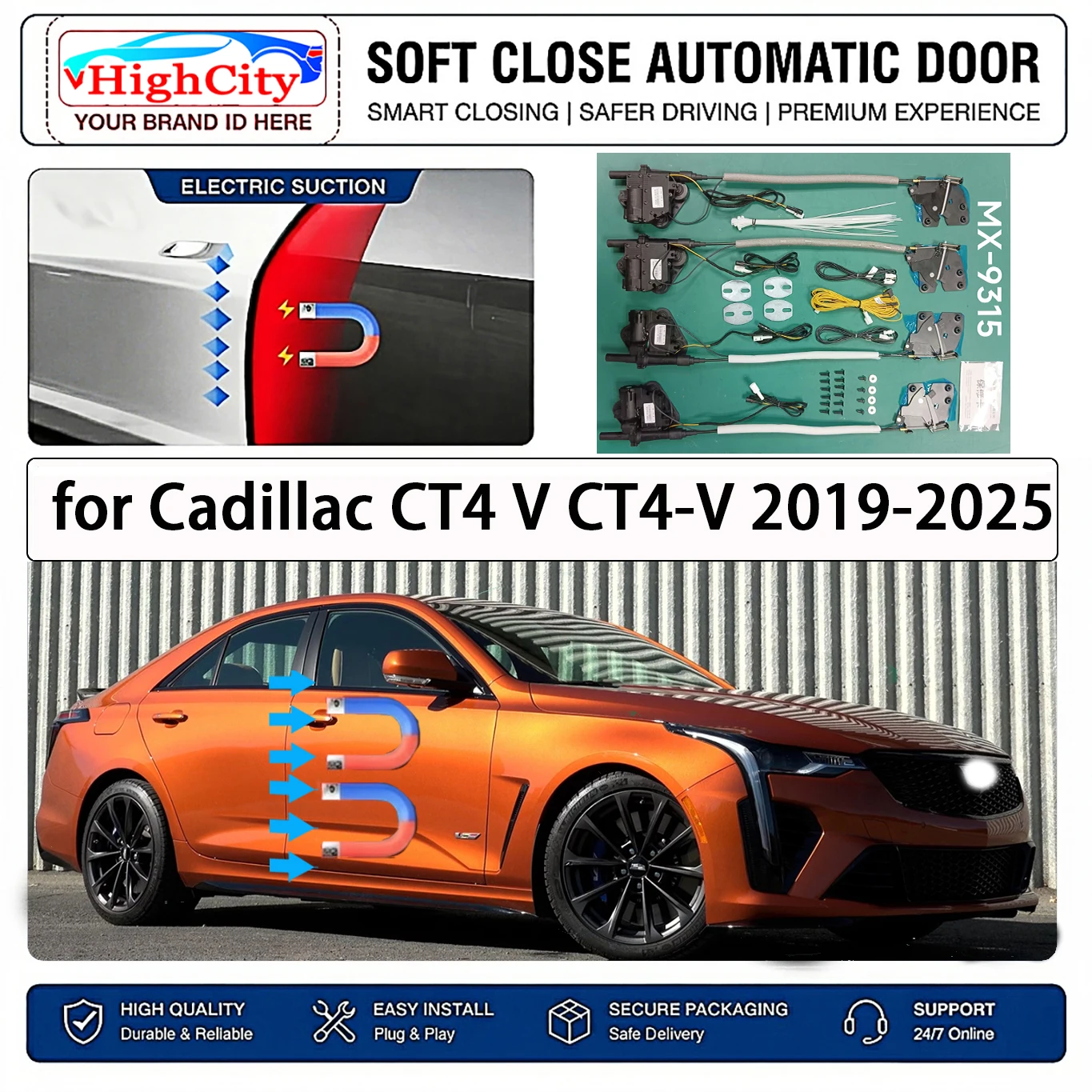 for Cadillac CT4 V CT4-V 2019-2025 Electric Suction Soft Close Door Kit Smart Anti Pinch Auto Cinch Latch System No Slam Silent