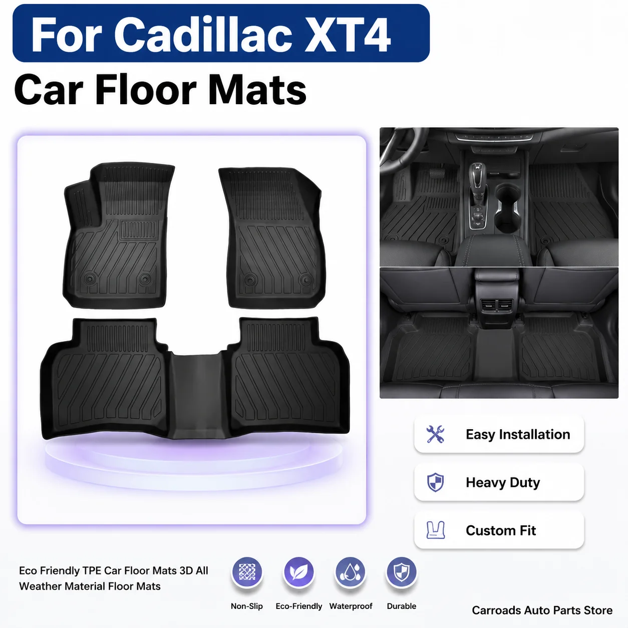  (LHD)For Cadillac XT4 Floor Mats Eco Friendly TPE Car Floor Mats 3D All Weather Material Floor Mats
