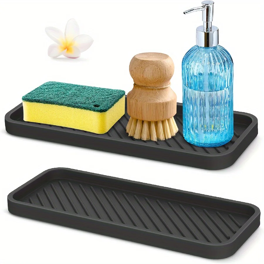 Silicone Drain Tray Soap Pad Bathroom Countertop Storage Tray Draining Pad Kitchen Sink Sponge Holder Soap Dispenser Tray