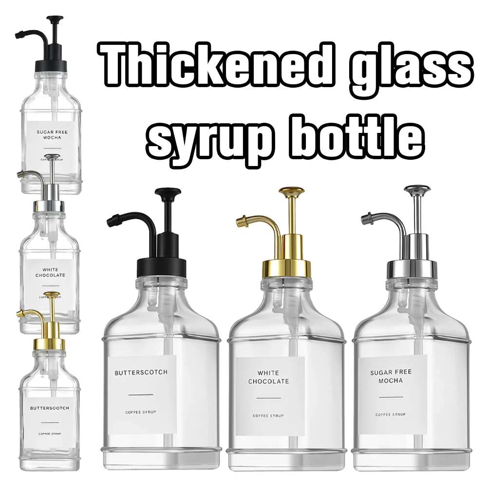 500ml Transparent Glass Liquid Dispenser Coffee Syrup Container Bottle with Pumps Soap Dispenser and Bathroom Liquid Dispenser