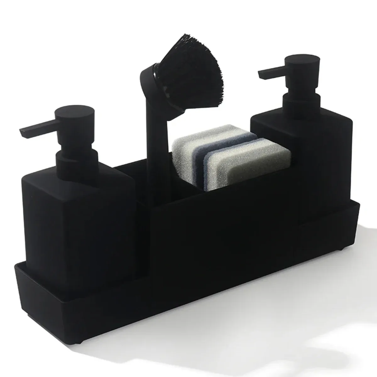 Soap Dispenser Kitchen Set Sink Caddy Organizer Matte Black Sponge Holder Dish Soap Pump Modern Kitchen Storage Rack