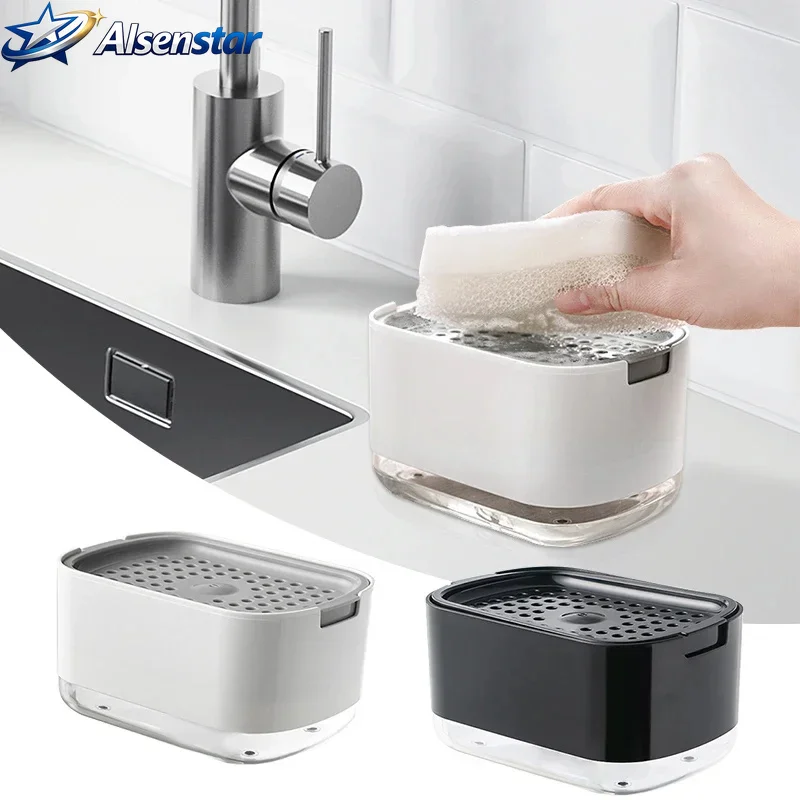 2-in-1 Kitchen and Bathroom Washing Accessories Dishwashing Soap Pump Soap Dispenser Soap Container with Sponge Bracket