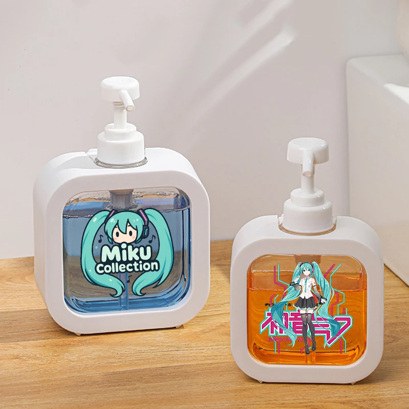 300ML Hatsunes Miku Transparent Soap Dispensers Creative Refillable Portable Empty Bottle Shower Gel Detergent Dispensing Bottle
