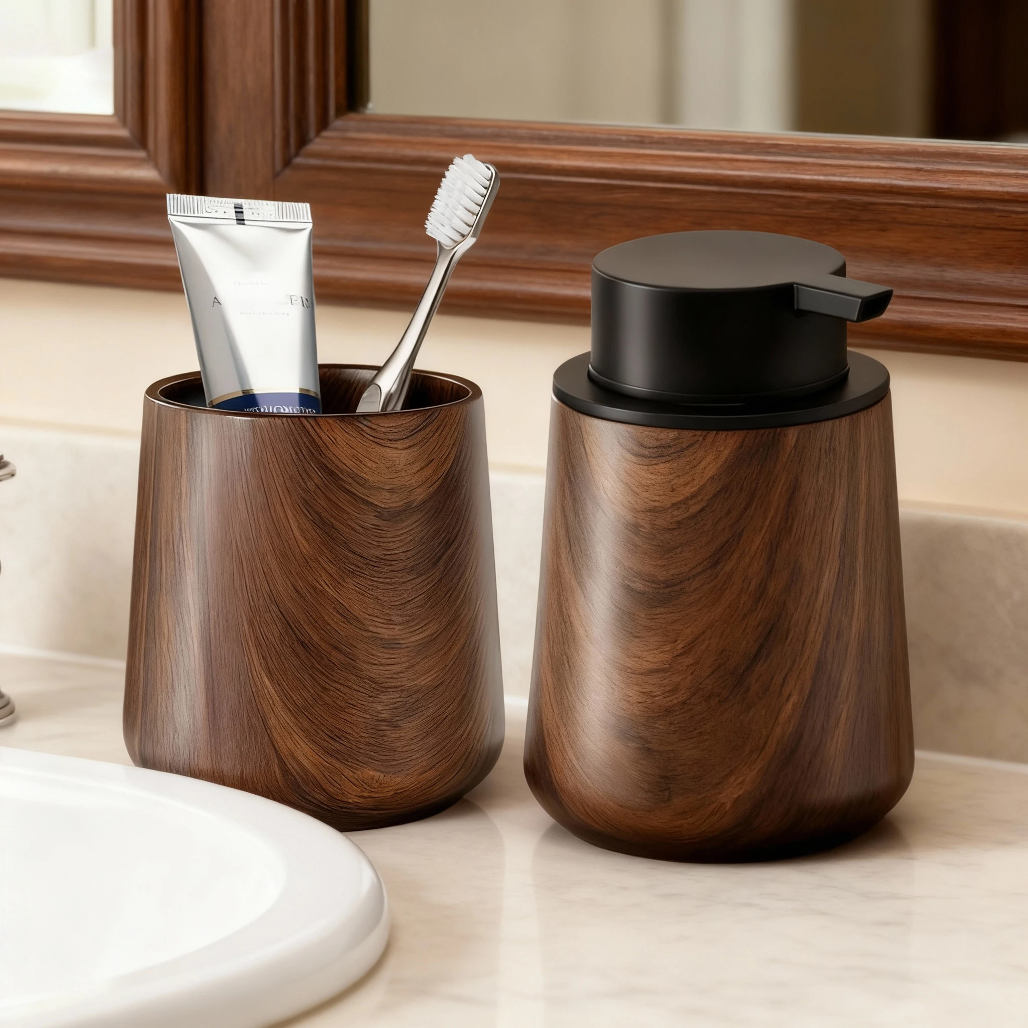 2Pcs/set Hand Soap and Toothbrush Holder Cup, Bathroom Accessories Sets Foam Soap Dispenser and Wash Cup
