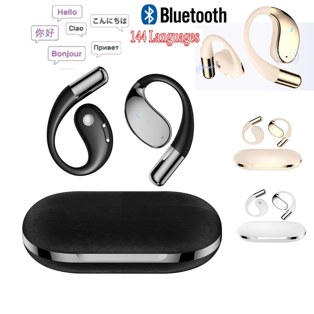 Translator Earbuds Q39 3-in-1 Bluetooth 5.4 AI Translation Earphone Real-Time Translator Ear Hook Noise Cancelling Earphone