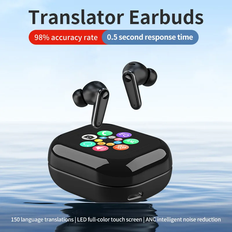 OWS Adjustable Angle Ear‑Hook Wireless Bluetooth Translation Earbuds, Sports Headphones with Charging Compartment